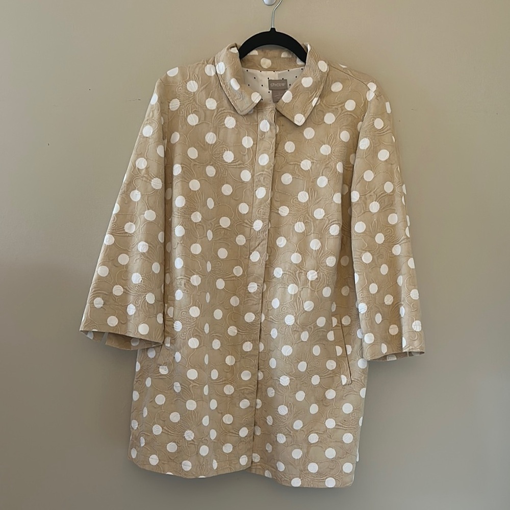 Chico’s Womens 3/4 Sleeve Polka Dot Jacket Sz 2 Large Preppy Coastal Resortwear
